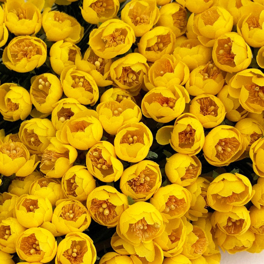 12 Yellow Fabric Buttercup Flowers for Spring Crafts ~ 1/2" across